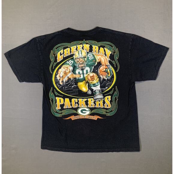 Vintage Green Bay Packers Graphic T-Shirt Adult XLarge Black NFL Football Y2K - Picture 1 of 7